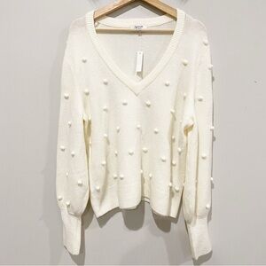 MADEWELL Bobble Dashwood V-Neck Sweater Coziest Yarn Bright Ivory NEW Size Large